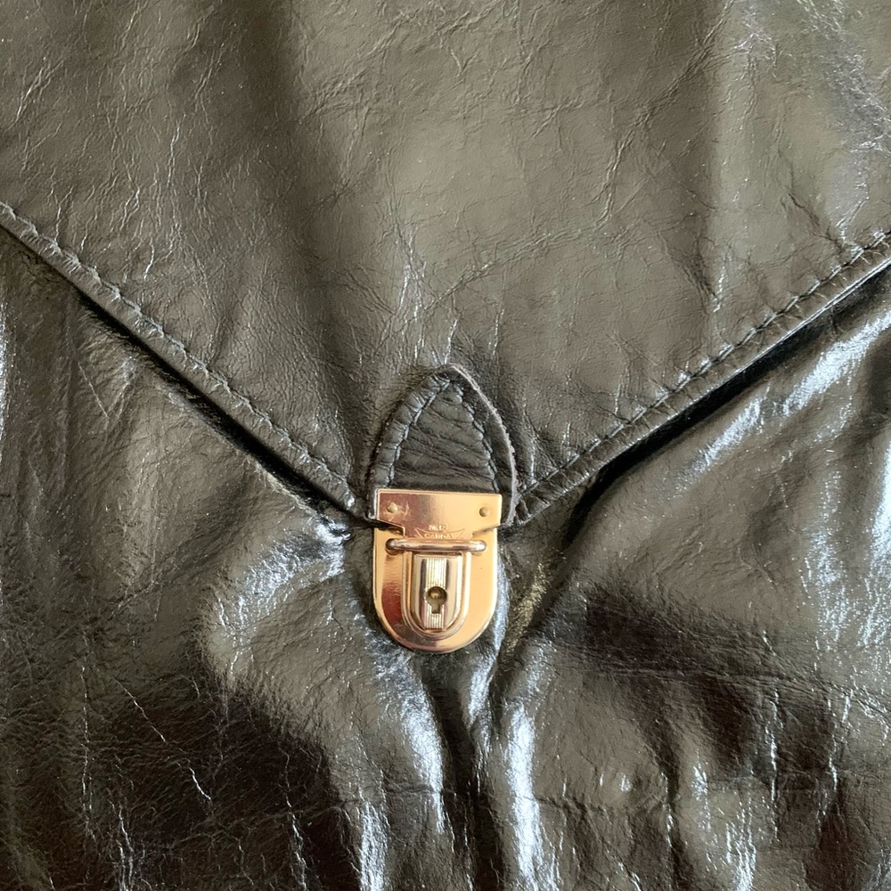 80s vintage black leather shoulder/clutch bag - Picture 6 of 7